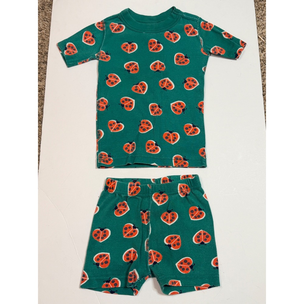 Hanna Andersson Kids Green Ladybug Heart Organic Cotton Pajama Set Size 100 US 4